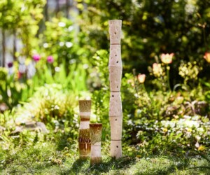 Ceramic sculptures resembling stacked coffee cups