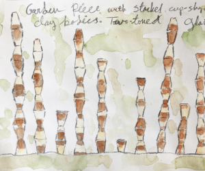 Sketch of artwork resembling stacked coffee cups