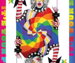 Colorful Abstract art resembling a playing card that includes the word vote