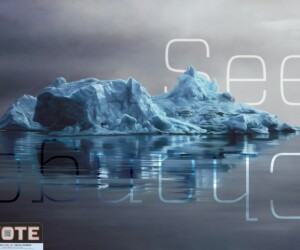 Abstract art that includes the word vote and "Sea Change"