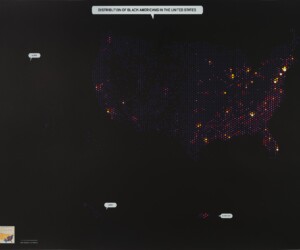 William Villalongo and Shraddha Ramani, Distribution of Black Americans in the United States, 2025. Screenprint and chine collé. Published by Powerhouse Arts, Brooklyn.
© Villalongo Studio, Shraddha Ramani, and Powerhouse Arts, Brooklyn.
Print Center New York. Photo: Argenis Apolinario